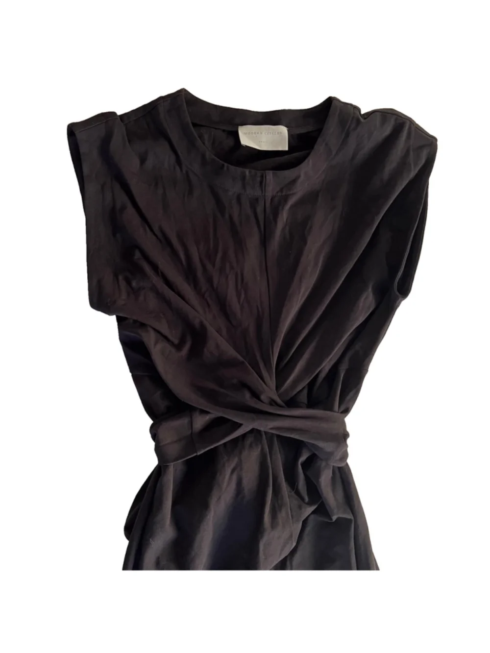 Modern Citizen Black Fei Tie Front Dress Sz S Black Organic Cotton Midi Capsule